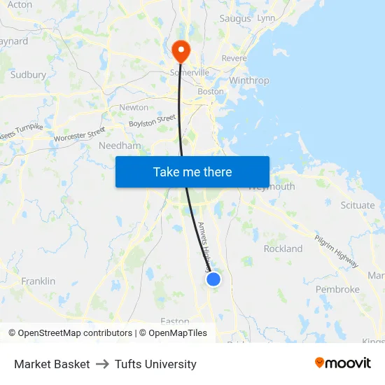 Market Basket to Tufts University map