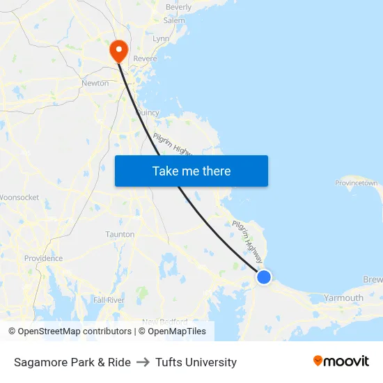 Sagamore Park & Ride to Tufts University map