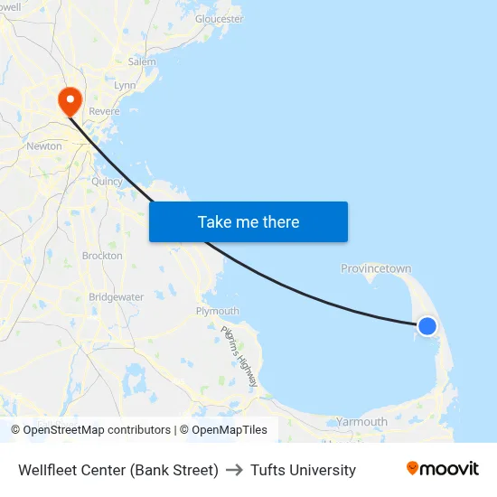 Wellfleet Center (Bank Street) to Tufts University map