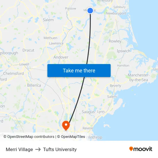 Merri Village to Tufts University map