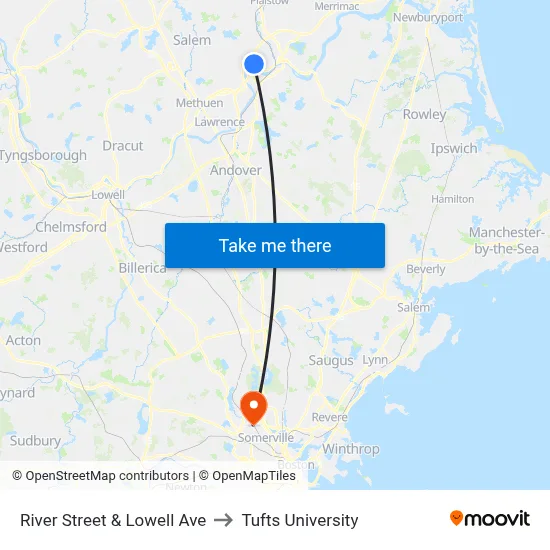 River Street & Lowell Ave to Tufts University map