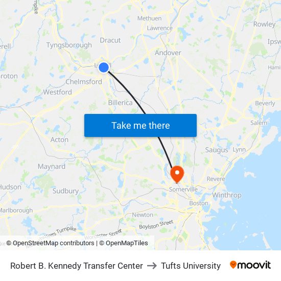 Robert B. Kennedy Transfer Center to Tufts University map