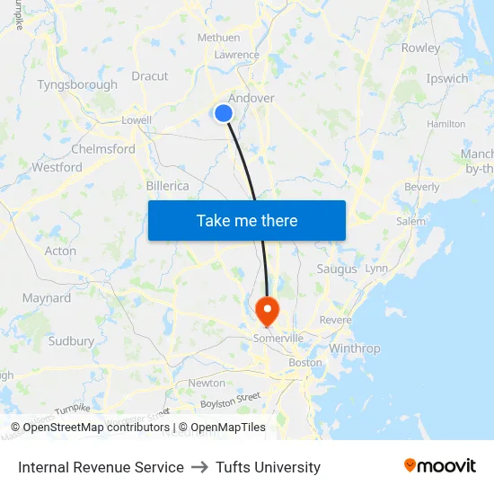 Internal Revenue Service to Tufts University map