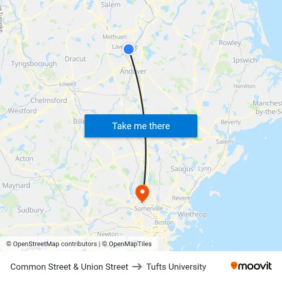 Common Street & Union Street to Tufts University map