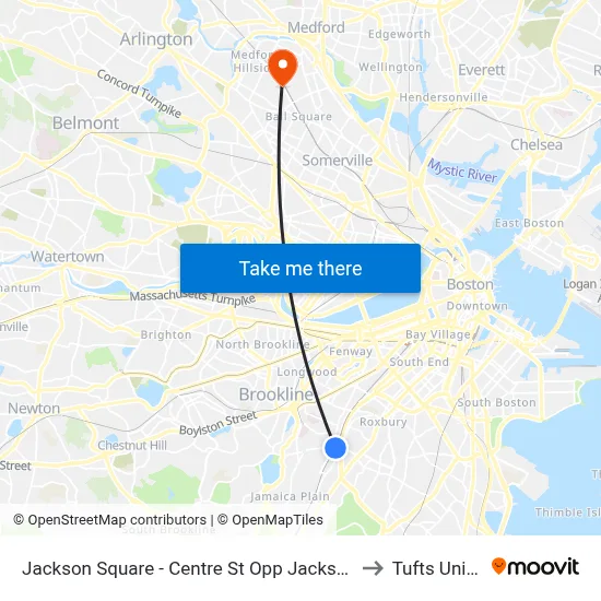 Jackson Square - Centre St Opp Jackson Square Busway to Tufts University map