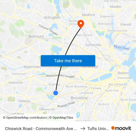 Chiswick Road - Commonwealth Ave @ Chiswick Rd to Tufts University map