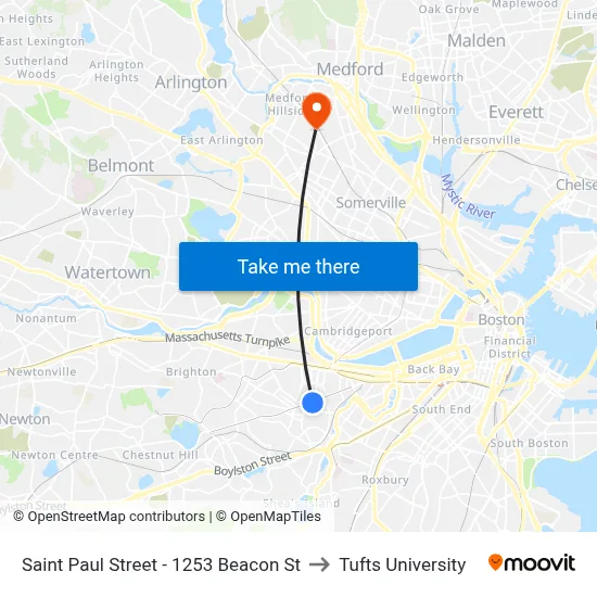 Saint Paul Street - 1253 Beacon St to Tufts University map