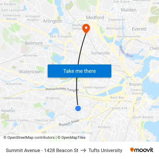 Summit Avenue - 1428 Beacon St to Tufts University map