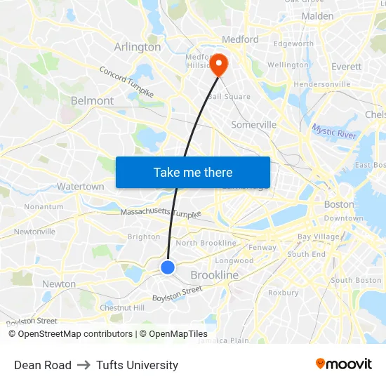Dean Road to Tufts University map