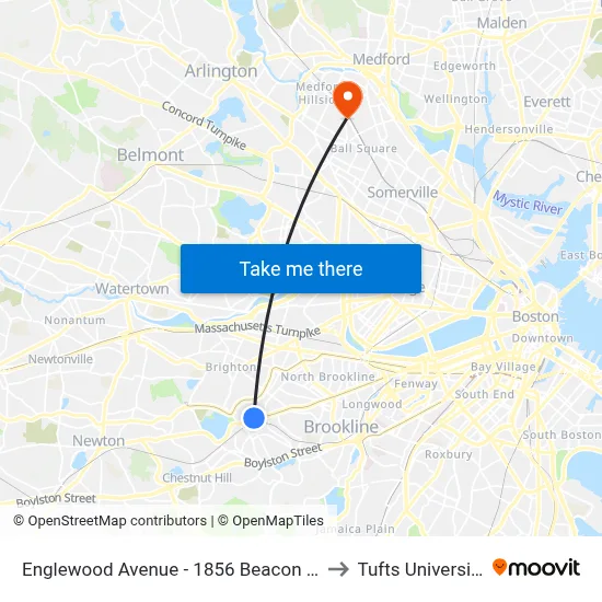 Englewood Avenue - 1856 Beacon St to Tufts University map