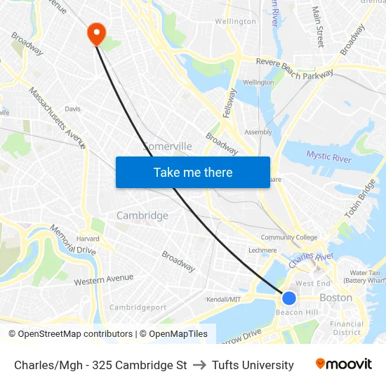 Charles/Mgh - 325 Cambridge St to Tufts University map