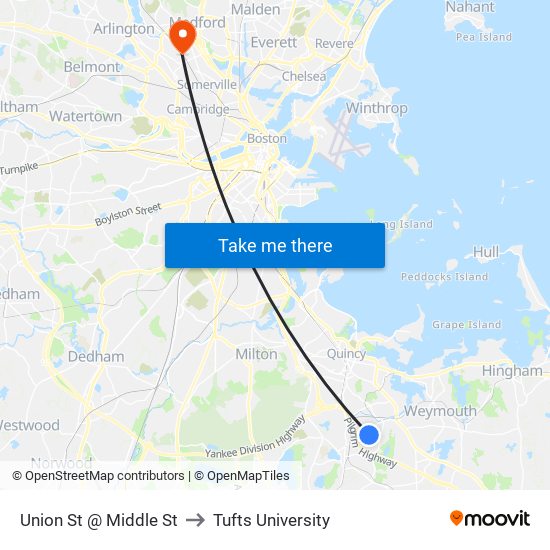 Union St @ Middle St to Tufts University map
