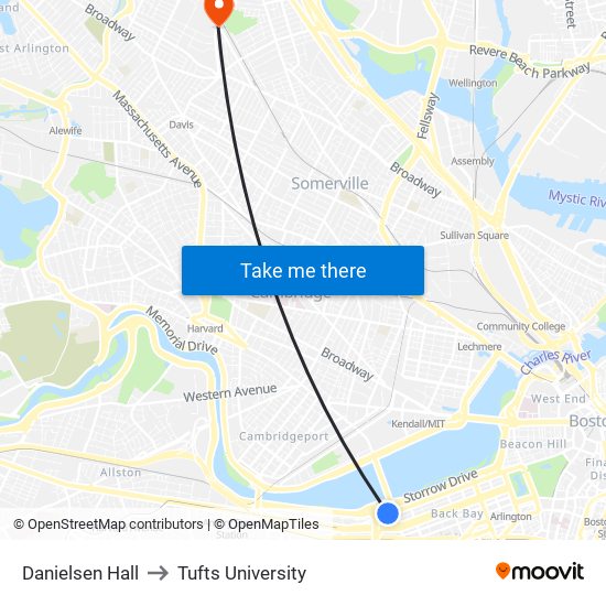 Danielsen Hall to Tufts University map