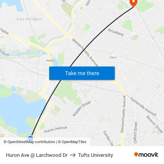 Huron Ave @ Larchwood Dr to Tufts University map