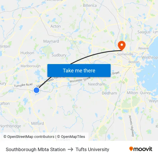 Southborough Mbta Station to Tufts University map