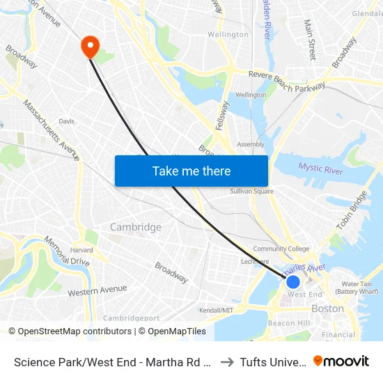 Science Park/West End - Martha Rd @ Amy Ct to Tufts University map