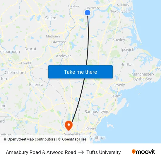 Amesbury Road & Atwood Road to Tufts University map