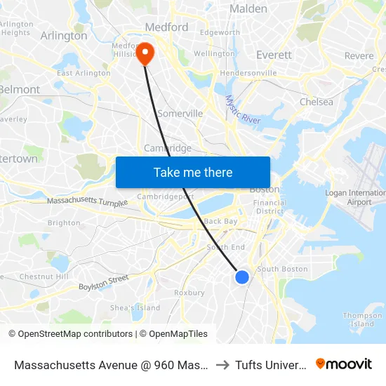 Massachusetts Avenue @ 960 Mass Ave to Tufts University map