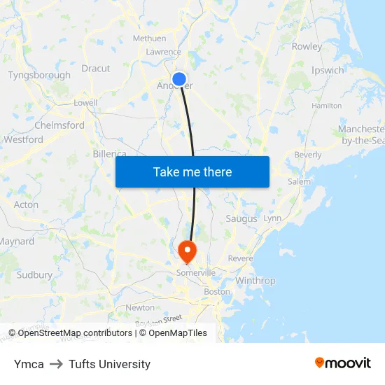 Ymca to Tufts University map