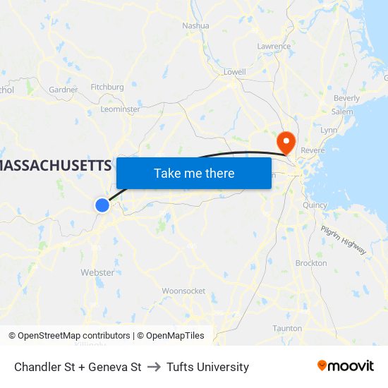 Chandler St + Geneva St to Tufts University map