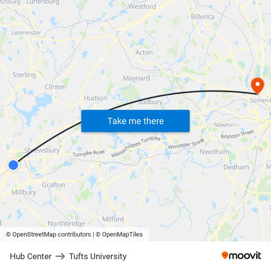 Hub Center to Tufts University map