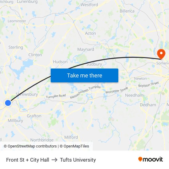 Front St + City Hall to Tufts University map