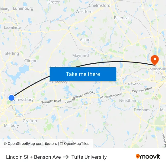 Lincoln St + Benson Ave to Tufts University map