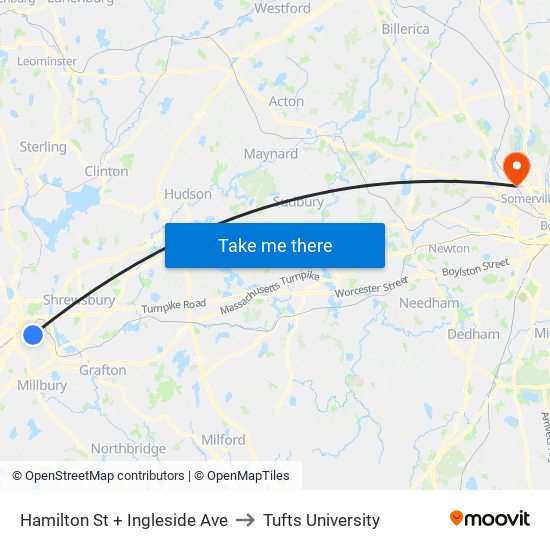 Hamilton St + Ingleside Ave to Tufts University map