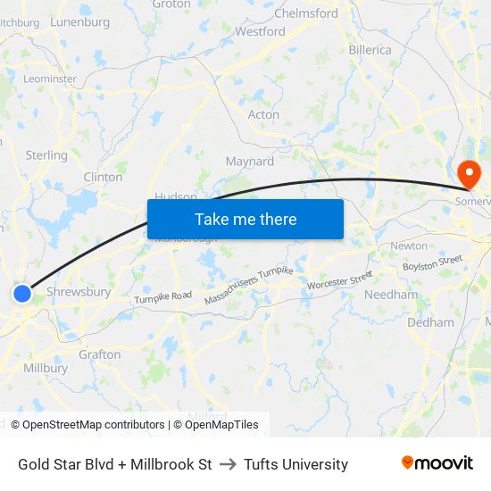 Gold Star Blvd + Millbrook St to Tufts University map