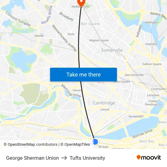 George Sherman Union to Tufts University map