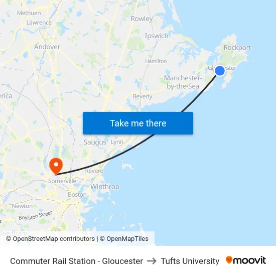 Commuter Rail Station - Gloucester to Tufts University map