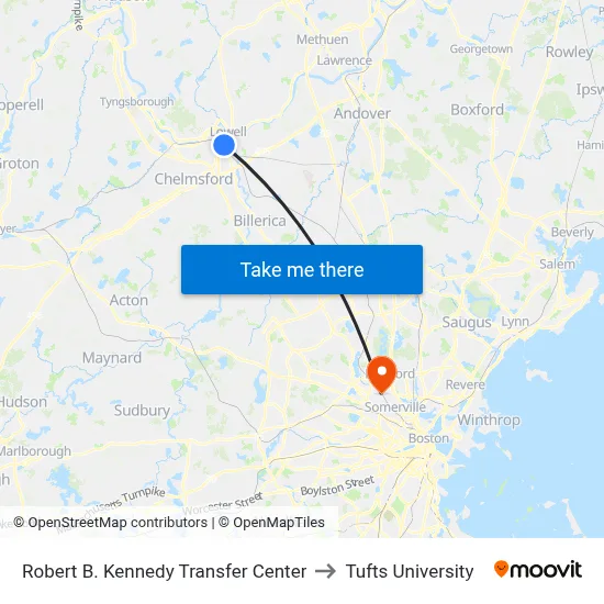 Robert B. Kennedy Transfer Center to Tufts University map