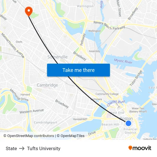 State to Tufts University map