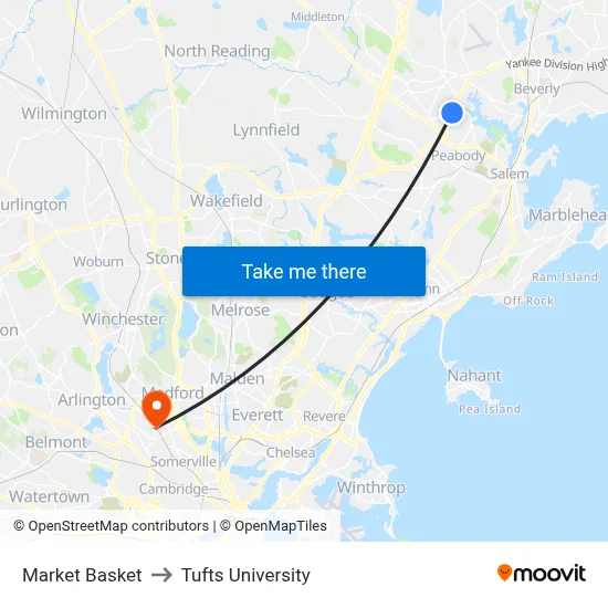 Market Basket to Tufts University map