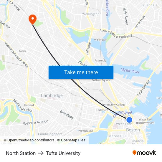 North Station to Tufts University map