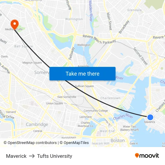 Maverick to Tufts University map