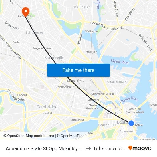 Aquarium - State St Opp Mckinley Sq to Tufts University map