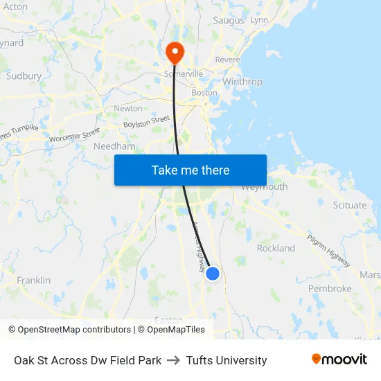 Oak St Across Dw Field Park to Tufts University map