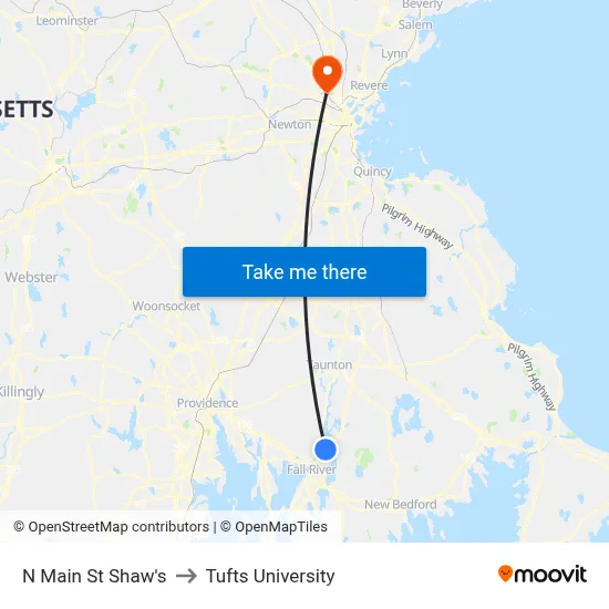 N Main St Shaw's to Tufts University map