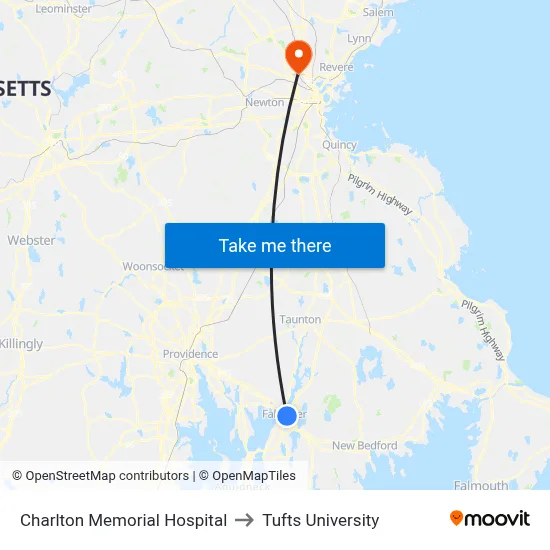 Charlton Memorial Hospital to Tufts University map