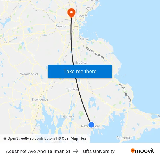 Acushnet Ave And Tallman St to Tufts University map