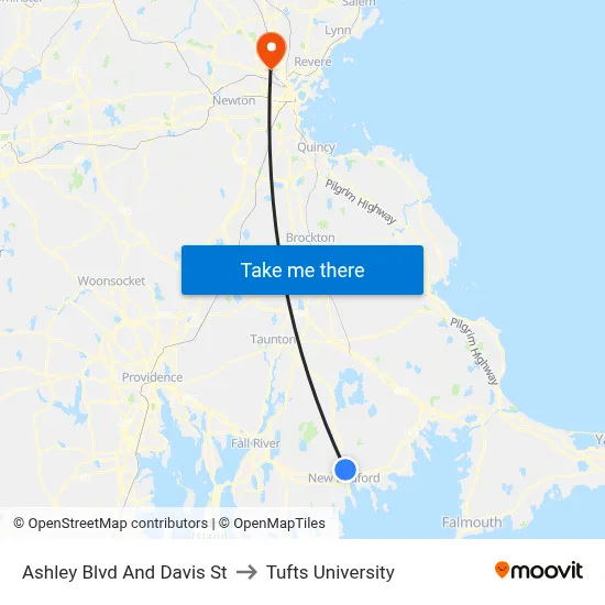 Ashley Blvd And Davis St to Tufts University map