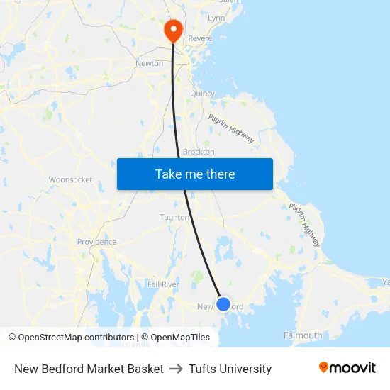 New Bedford Market Basket to Tufts University map