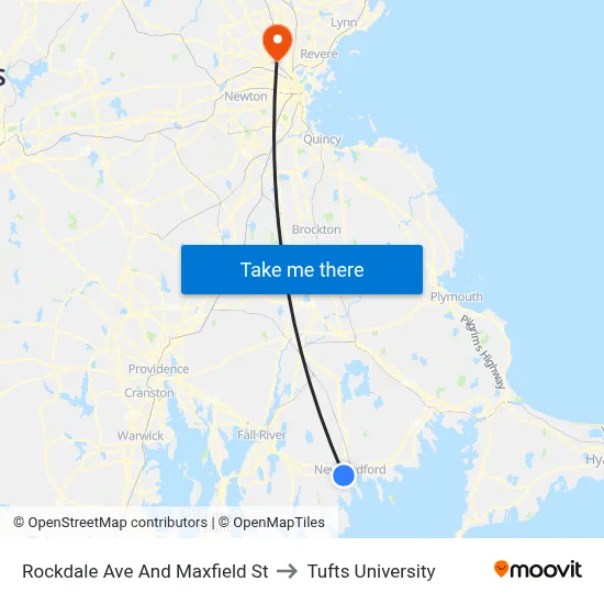 Rockdale Ave And Maxfield St to Tufts University map