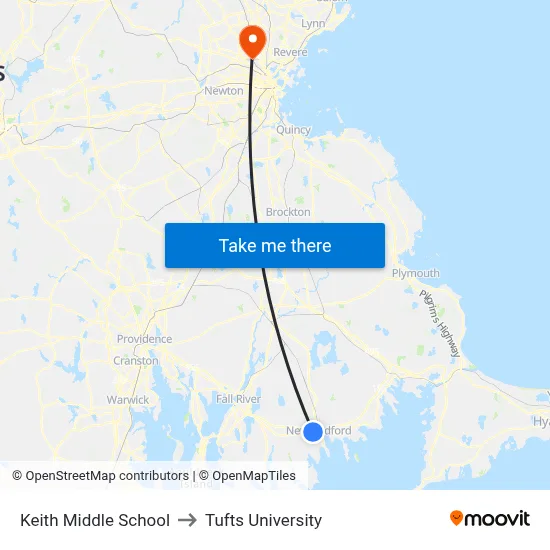Keith Middle School to Tufts University map