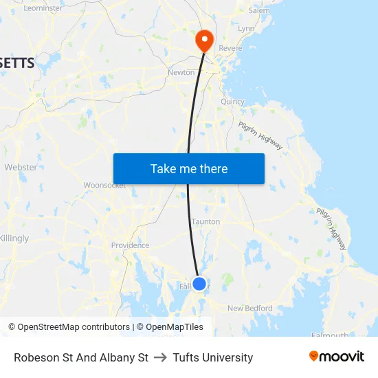 Robeson St And Albany St to Tufts University map