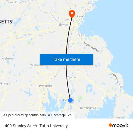 400 Stanley St to Tufts University map