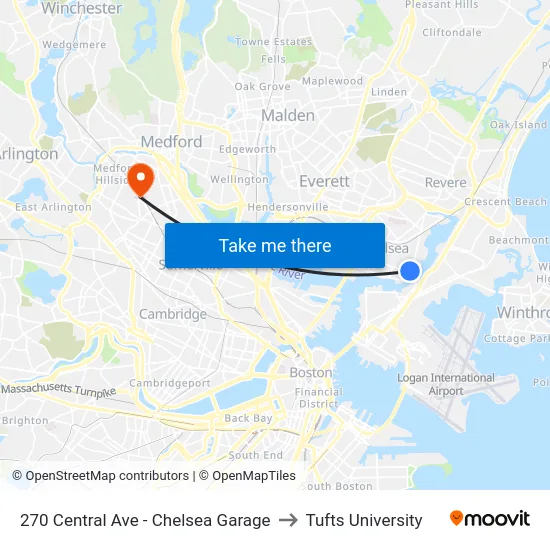 270 Central Ave - Chelsea Garage to Tufts University map
