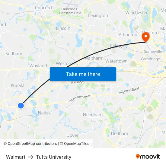Walmart to Tufts University map