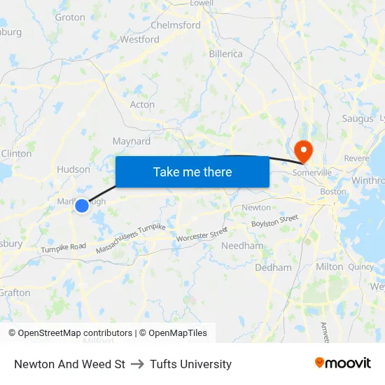 Newton And Weed St to Tufts University map